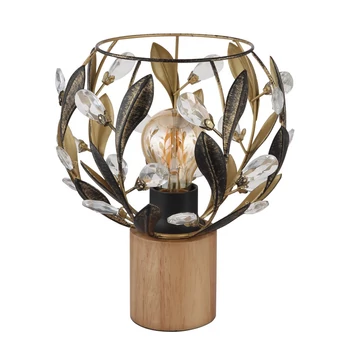 Veioza Globo MIKA metal, lemn, acril, maro, auriu, negru, E27 - 15759T
