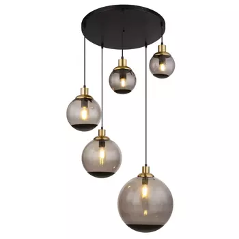 Pendul Globo POTTER metal, sticla, negru, alama, fumuriu, E27 - 15860-5H