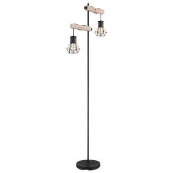 Lampadar Globo PRISKA metal, lemn, negru, maro, E27 - 54017-2S
