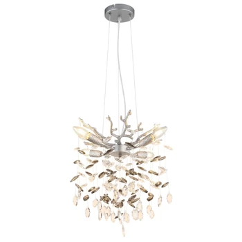 Pendul Globo QUEENA metal, sticla cristal, argintiu, fumuriu, transparent, E14 - 64138HS