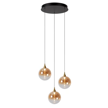 Pendul Lucide GISELA metal,sticla,negru,chihlimbar,LED,2700K,13W,948Lm - 13494/11/62