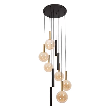 Pendul Lucide JOSIANE metal, sticla, negru, chihlimbar, G9+GU10, 40W - 21441/10/62