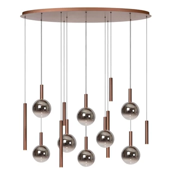 Pendul Lucide JASMINE metal, sticla, cupru, fumuriu, LED, 4.4W, 360lm, 2200K-3300K - 74420/14/65