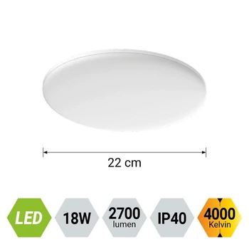 Plafoniera Prezent AORA plastic, alb, LED, 18W, 4000K, 2700Lm, IP40 - 17450