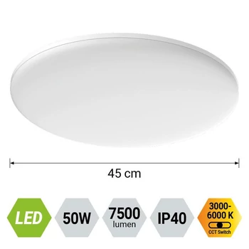 Plafoniera Prezent AORA plastic, alb, LED, 50W, 3000-6000K, 7500 Lm, IP40 - 17453