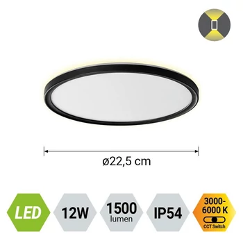 Plafoniera pentru baie Prezent CORDIA plastic, alb, negru, LED, 12W, 3000K-6000k, 1500Lm, IP54 - 27310