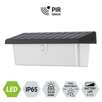 Aplica de perete exterioara solara cu senzor Prezent ALEA plastic, negru, LED, 2800K - 3200K, 8W, 450lm, IP65 - 65282