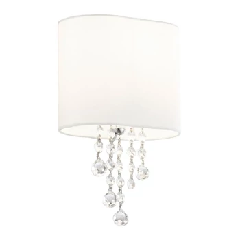 Aplica de perete Searchlight NINA metal, textil, cristal, crom, alb, E14 - 1051-1CC