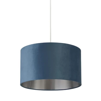 Abajur Searchlight DRUM metal, catifea, albastru verzui, E14, E27 - 21035TE