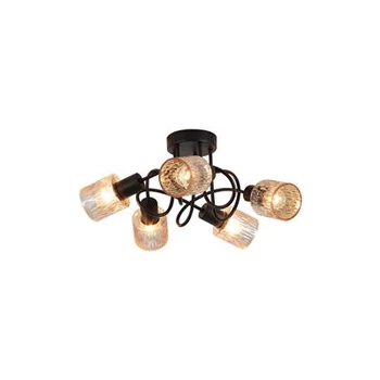 Plafoniera Searchlight Knot metal, sticla, negru, chihlimbar, E14, 40W - 23605-5BK
