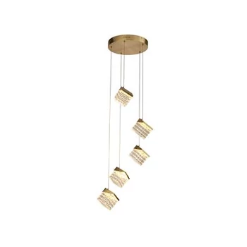 Pendul Searchlight Cuboid metal, acril, alama, transparent, LED, 9.4W, 5055lm, 3000K - 33640-5SB