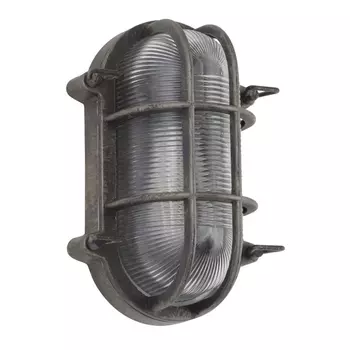 Aplica de perete exterioara Searchlight BULKHEAD metal, sticla, negru, argintiu, E27, IP44 - 61402BS