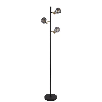 Lampadar Searchlight WESTMINSTER metal, sticla, negru, alama, fumuriu, E14 - EU23803-3SM