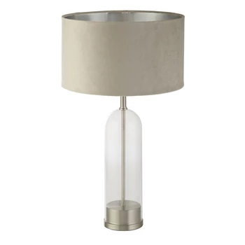 Veioza Searchlight OXFORD metal, sticla, catifea, nichel, transparent, taupe, E27 - EU81713TA