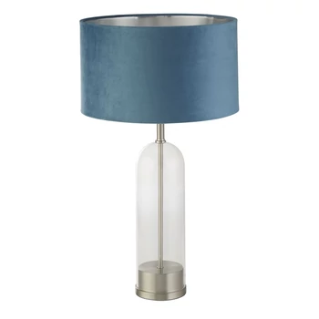 Veioza Searchlight OXFORD metal, sticla, catifea, nichel, transparent, teal, E27 - EU81713TE