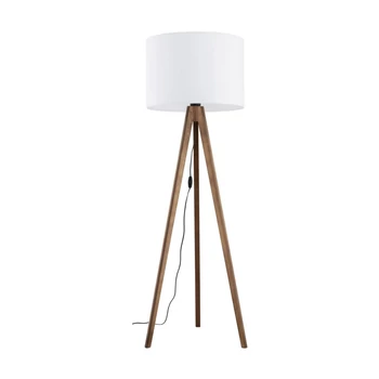 Lampadar TK Lighting GRAND metal, lemn, textil, maro, alb, E27 - TK-16003