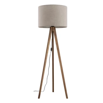 Lampadar TK Lighting GRAND metal, lemn, textil, maro, bej, E27 - TK-16018