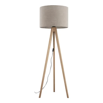 Lampadar TK Lighting GRAND metal, lemn, textil, maro, bej, E27 - TK-16021