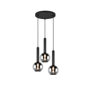 Pendul Trio CLAYTON metal, sticla, negru, fumuriu, E27 - 310390332