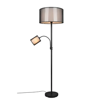 Lampadar Trio BURTON metal, tesatura, organza, negru, alb, fumuriu, E27+E14 - 411400232