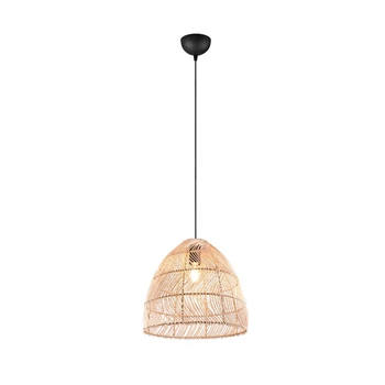 Pendul Trio RIKE metal, rattan, negru, natural, E27 - R31131036