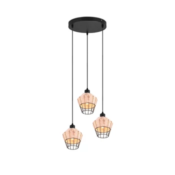 Pendul Trio BORKA metal, rattan, negru, natural, E27 - R31263336