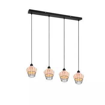 Pendul Trio BORKA metal, rattan, negru, natural, E27 - R31264036