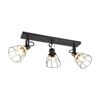 Spot Trio JEROME metal, ratan, negru, natural, E27 - Trio-R86233032