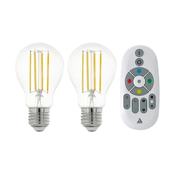 Set becuri dimabil Eglo E27-LED 2x 6W 4000K 806lm 320° baza din plastic alb, abajur sticla transparent | 12255