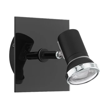 Spot baie Eglo TAMARA 1, dulie GU10-LED, contine becul, IP44, baza din otel negru-crom, abajur sticla transparent | Eglo-33677