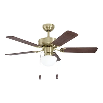 Ventilator cu intrerupator pe fir Eglo CADIZ, dulie E27, nu contine becul, IP20, baza din otel alama, abajur sticla alb | Eglo-35075
