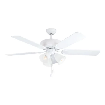 Ventilator cu intrerupator pe fir Eglo LAS PALMAS, dulie E27, nu contine becul, IP20, baza din otel alb mat, abajur sticla opal | Eglo-35076