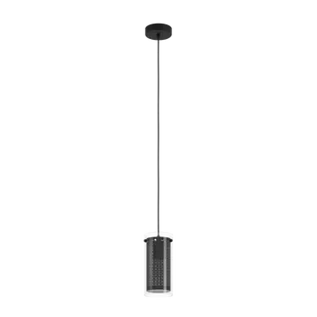 Pendul Eglo PINTO TEXTIL 1, dulie E27-LED, nu contine becul, IP20, baza din otel negru, abajur textil-sticla negru-transparent | Eglo-900341