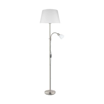 Lampadar Eglo CONESA, dulie E14+E27, nu contine becul, IP20, baza din otel nichel satinat, abajur textil-sticla alb | Eglo-95686