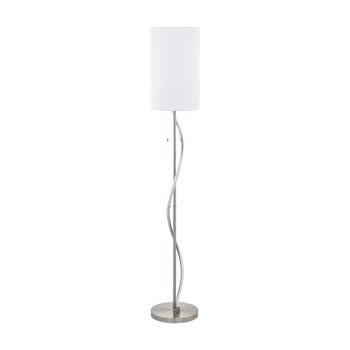 Lampadar cu intrerupator pe fir Eglo ESPARTAL, dulie E27+LED, becul, IP20, baza din aluminiu-otel nichel satinat-aluminiu, abajur textil alb | Eglo-98309