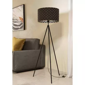 Lampadar Eglo MARASALES, dulie E27, nu contine becul, IP20, baza din otel negru, abajur textil negru-alama | Eglo-99527