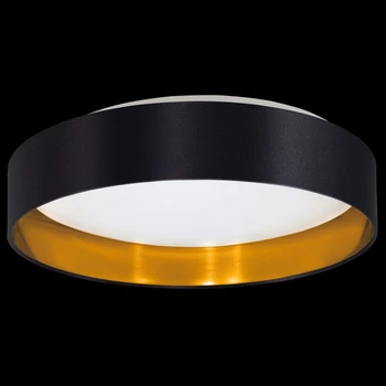 Plafoniera Eglo MASERLO 2, LED integrat inclus, IP20, baza din metal-plastic alb, abajur textil negru-auriu | Eglo-99539