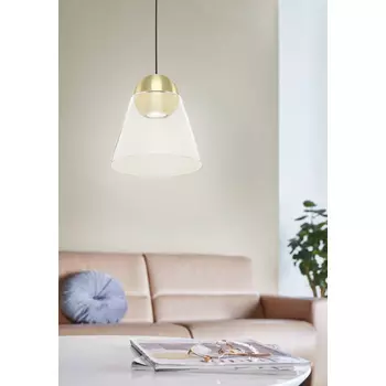 Pendul Eglo CERASELLA, dulie GU10-LED, contine becul, IP20, baza din otel alama periata, abajur sticla transparent | Eglo-99628