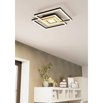 Plafoniera Eglo MARINELLO, LED integrat inclus, IP20, baza din aluminiu-otel-lemn negru-maro, abajur plastic alb | Eglo-99659