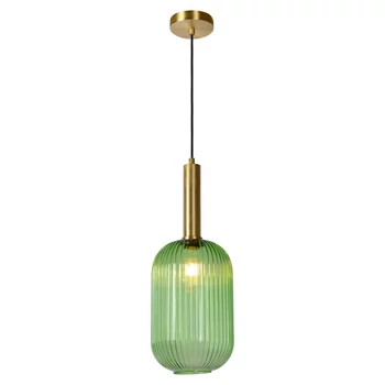 Pendul Lucide MALOTO stil retro sticla verde auriu mat-alama forma cilindric E27 IP20 - 45386/20/33